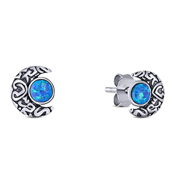 Moon Round Created Blue Opal Solid 925 Sterling Silver (6.6mm)